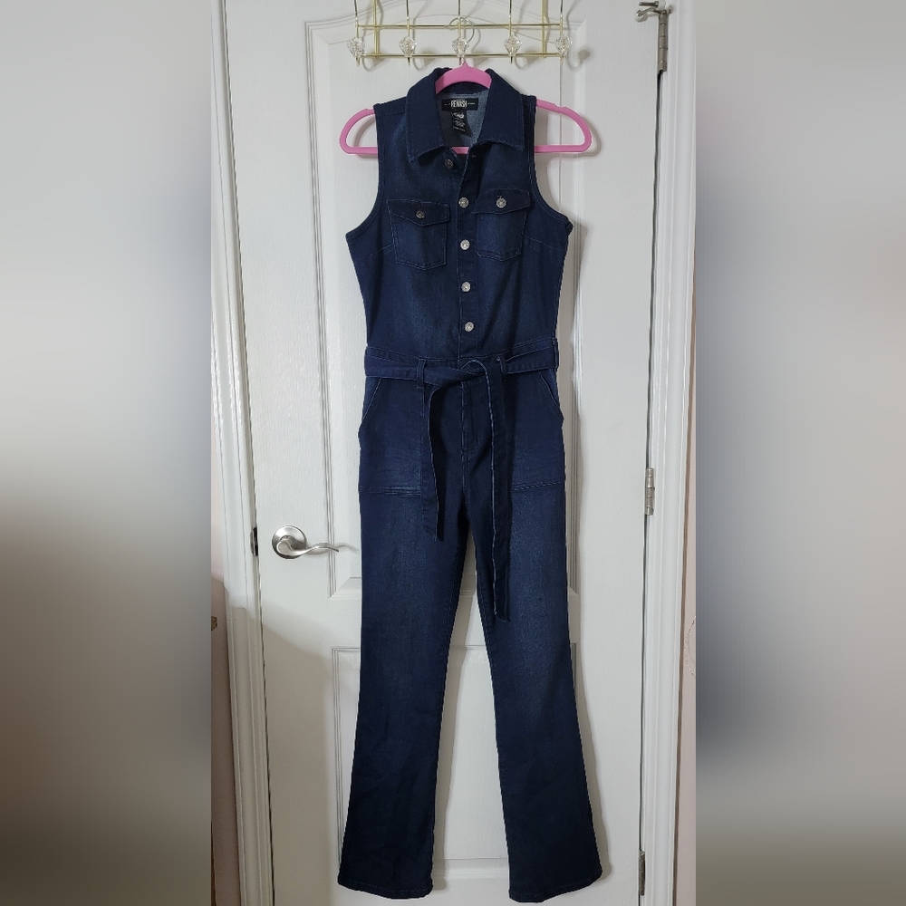 Rewash Women's Denim Sleeveless Jumpsuit Sz MED